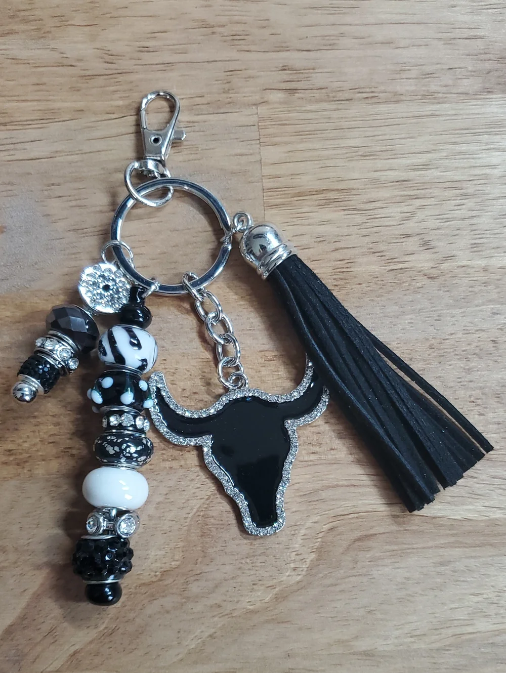 Western Longhorn Black And White Keychain